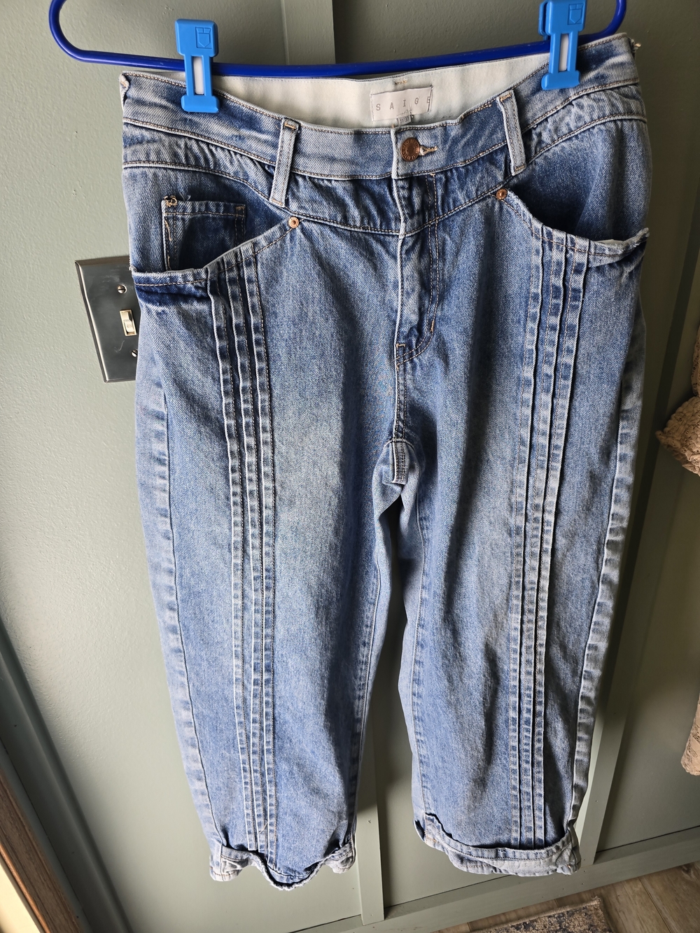 Light Blue Boyfriend Jeans with Front Pintuck Detail